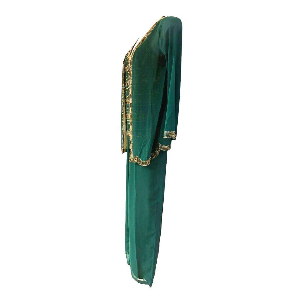 Midnight Velvet Beaded Sequin Emerald Green Formal Cocktail Xmas Party Pant Set - Picture 3 of 16